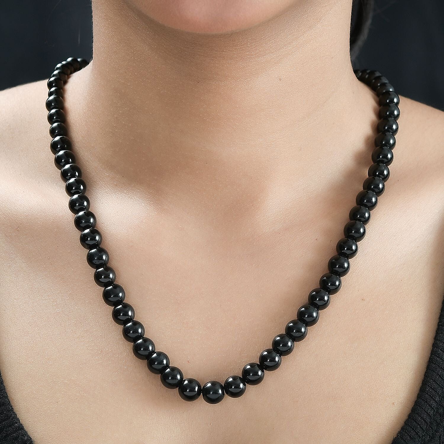 Thai Black Spinel 190.00 ctw Beaded Necklace in Stainless Steel 20 Inches
