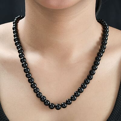 Thai Black Spinel 190.00 ctw Beaded Necklace in Stainless Steel 20 Inches