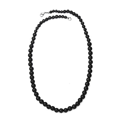 Thai Black Spinel 190.00 ctw Beaded Necklace in Stainless Steel 20 Inches