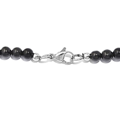 Thai Black Spinel 190.00 ctw Beaded Necklace in Stainless Steel 20 Inches