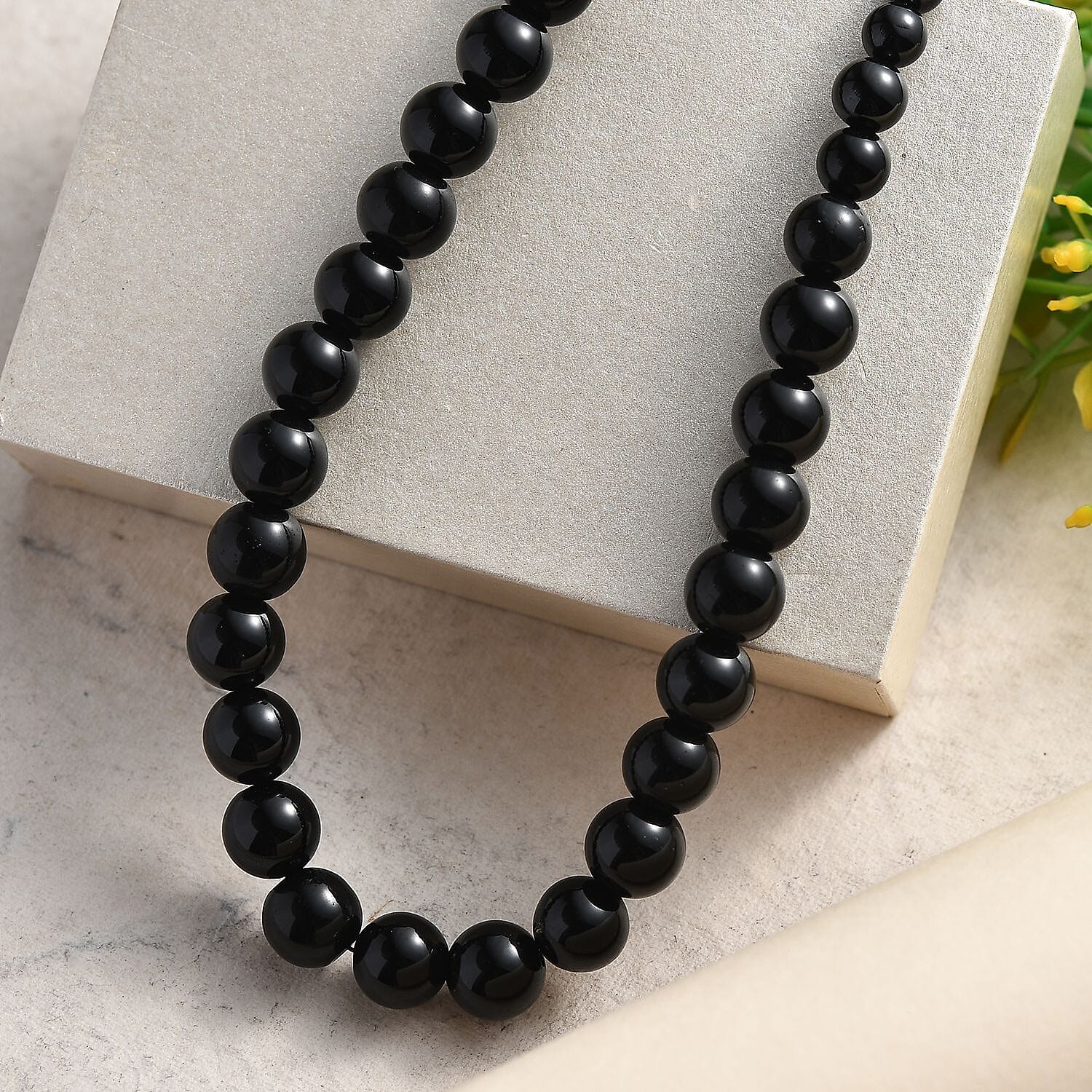 Thai Black Spinel 145.00 ctw Beaded Necklace in Stainless Steel 20 Inches