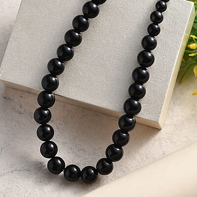 Thai Black Spinel 145.00 ctw Beaded Necklace in Stainless Steel 20 Inches