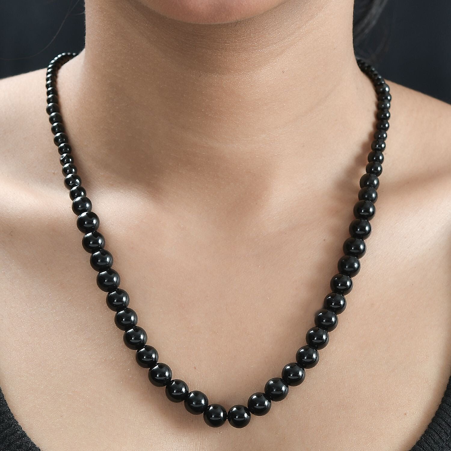 Thai Black Spinel 145.00 ctw Beaded Necklace in Stainless Steel 20 Inches