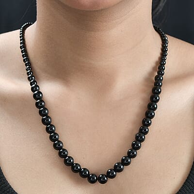 Thai Black Spinel 145.00 ctw Beaded Necklace in Stainless Steel 20 Inches
