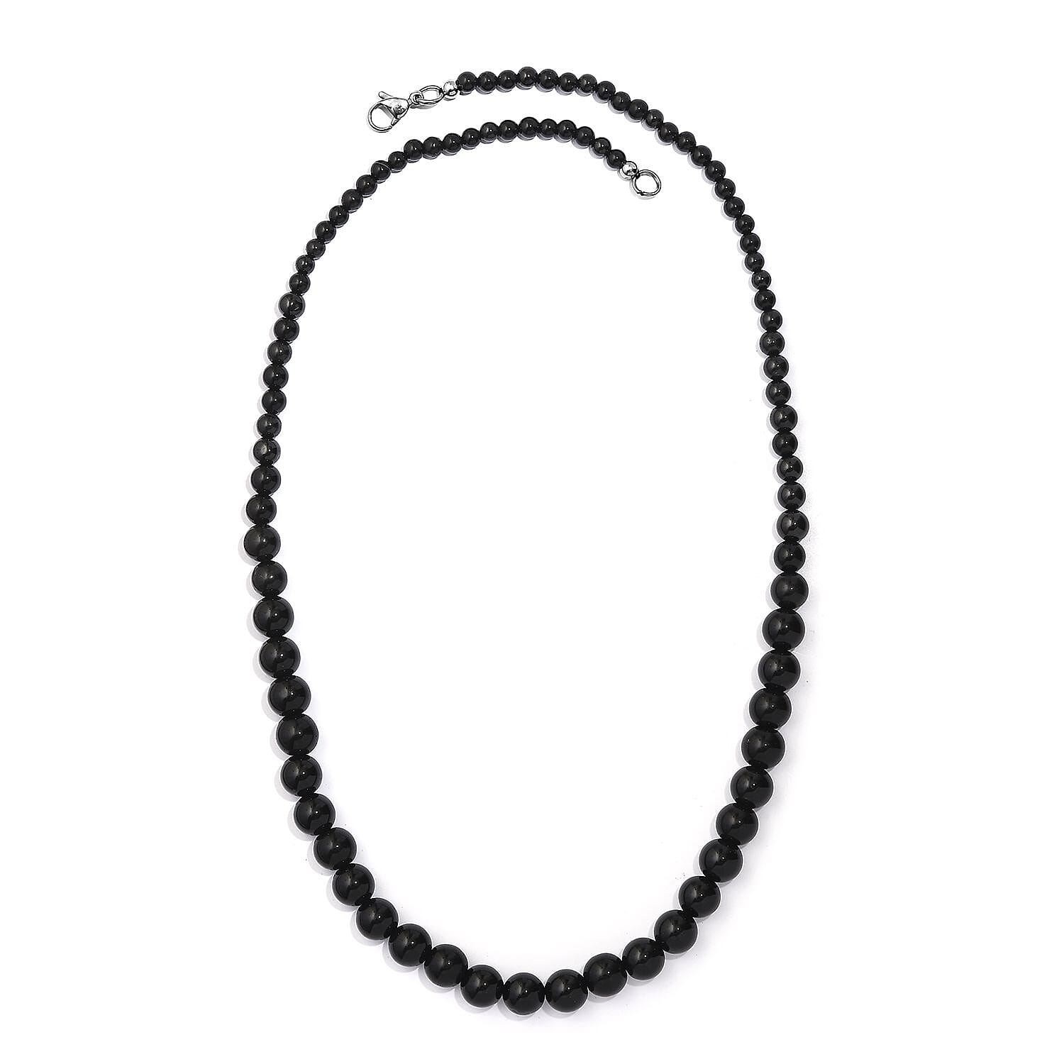 Thai Black Spinel 145.00 ctw Beaded Necklace in Stainless Steel 20 Inches