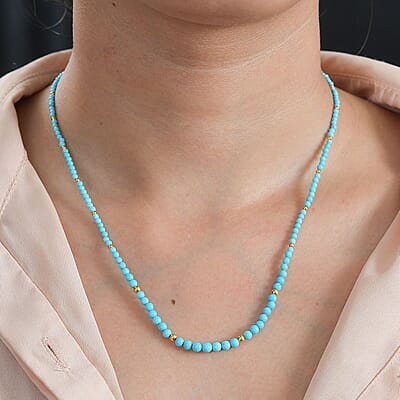 Sleeping Beauty Turquoise 20.00 ctw Beaded Necklace in Sterling Silver 18 Inches