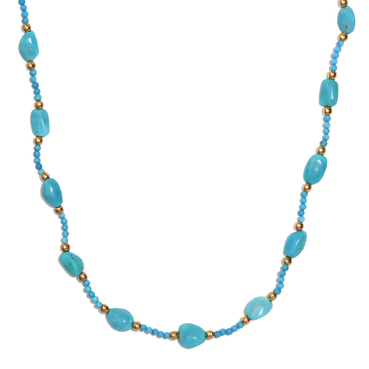 Sleeping Beauty Turquoise 33 ctw Tumble and Beaded Necklace in 14K Yellow Gold Over Sterling Silver 18 Inches image number 0