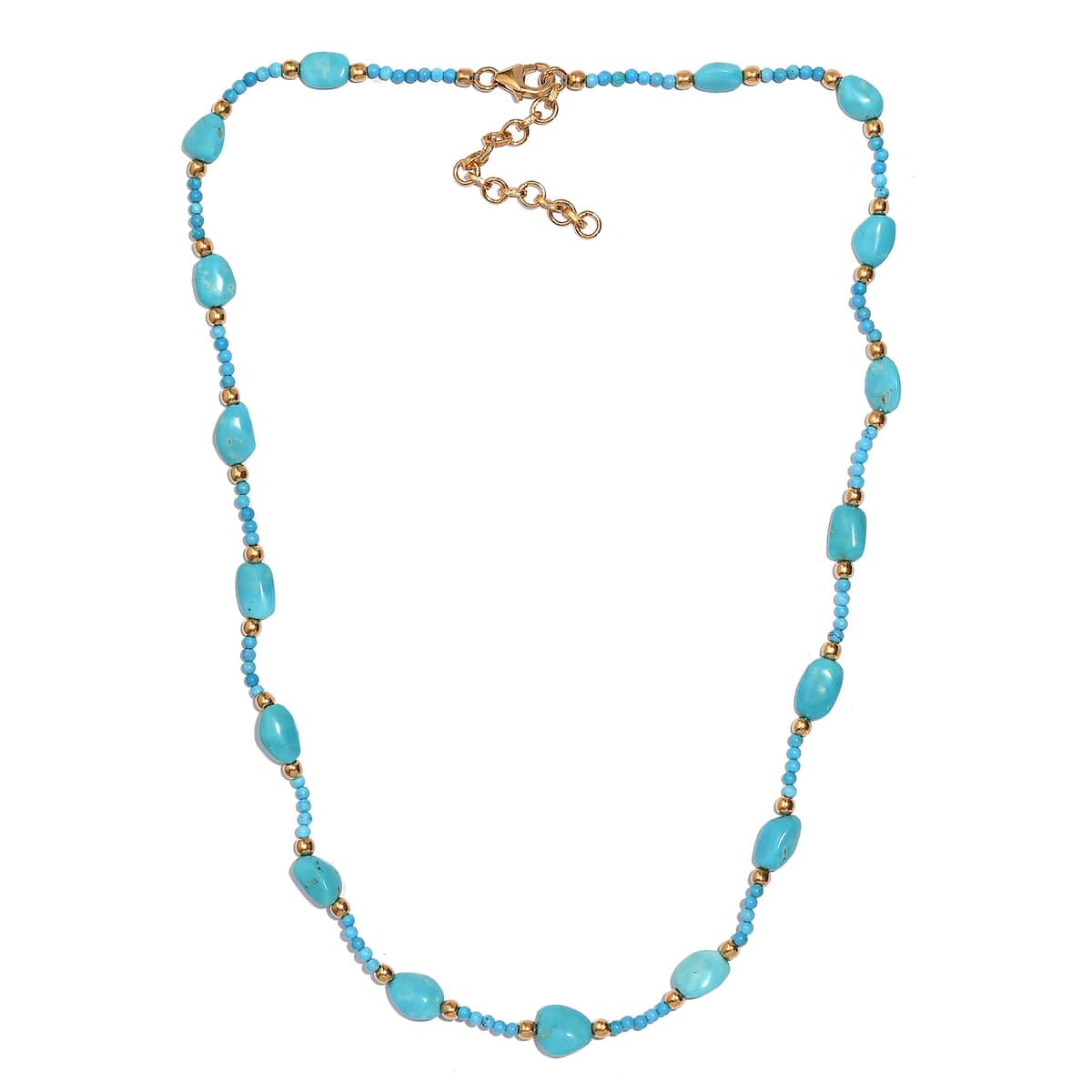 Sleeping Beauty Turquoise 33 ctw Tumble and Beaded Necklace in 14K Yellow Gold Over Sterling Silver 18 Inches image number 3