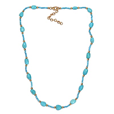 Sleeping Beauty Turquoise 33 ctw Tumble and Beaded Necklace in 14K Yellow Gold Over Sterling Silver 18 Inches