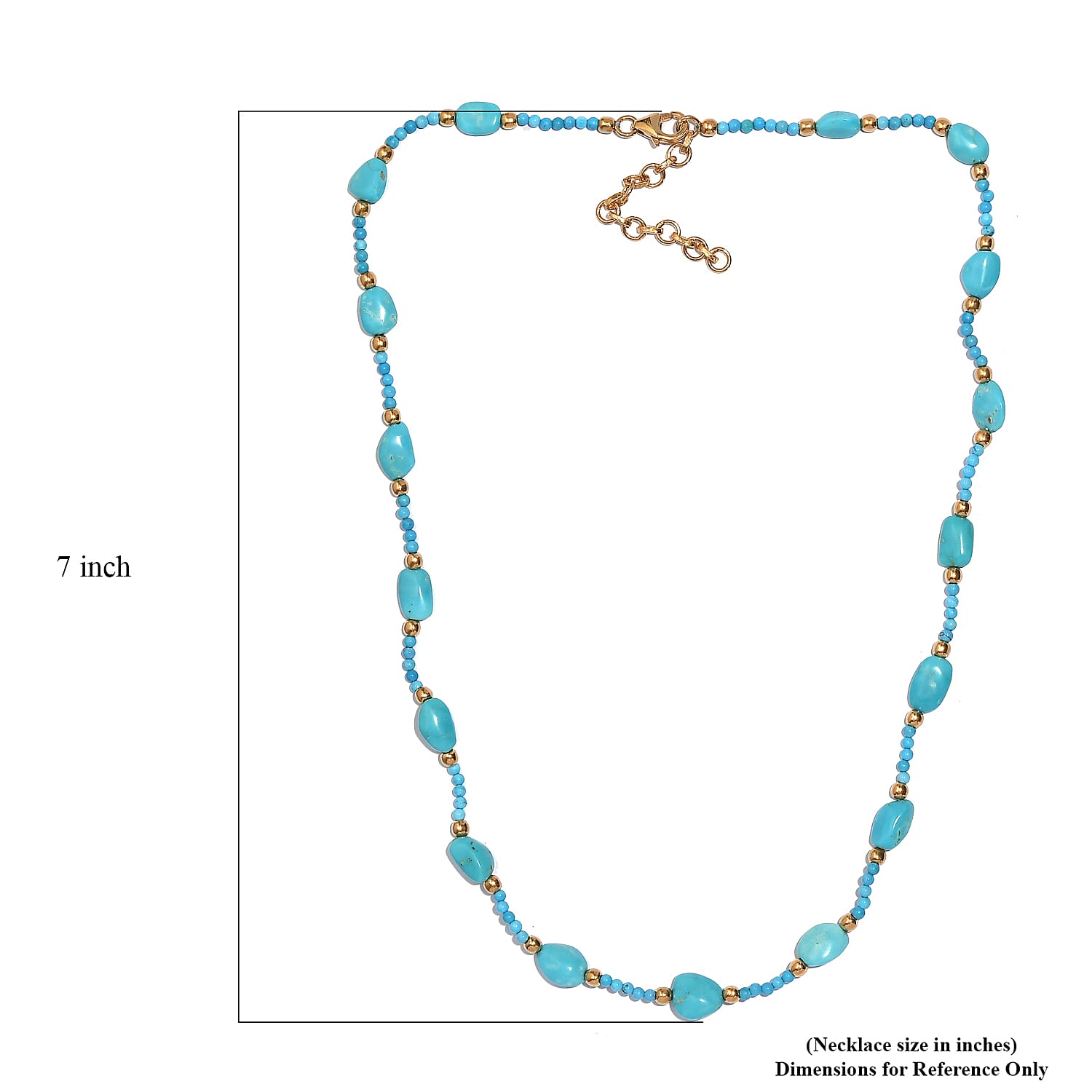 Sleeping Beauty Turquoise 33 ctw Tumble and Beaded Necklace in 14K Yellow Gold Over Sterling Silver 18 Inches