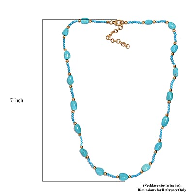Sleeping Beauty Turquoise 33 ctw Tumble and Beaded Necklace in 14K Yellow Gold Over Sterling Silver 18 Inches