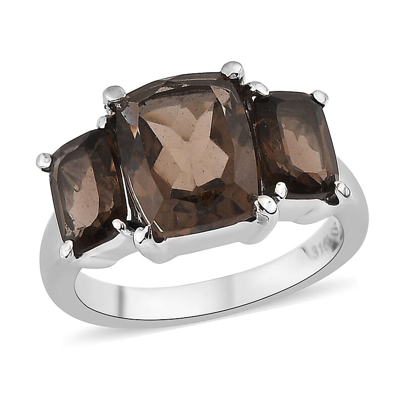 Brazilian Smoky Quartz 4.90 ctw 3 Stone Ring in Stainless Steel (Size 10.0)