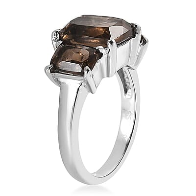 Brazilian Smoky Quartz 4.90 ctw 3 Stone Ring in Stainless Steel (Size 10.0)