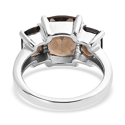 Brazilian Smoky Quartz 4.90 ctw 3 Stone Ring in Stainless Steel (Size 10.0)