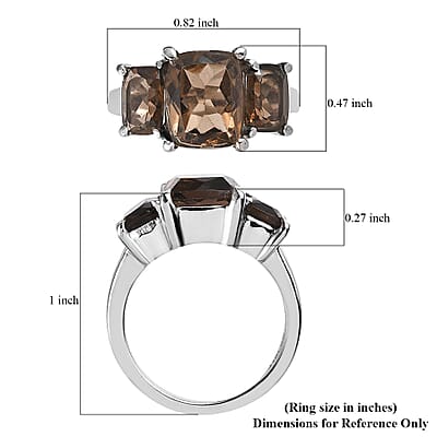 Brazilian Smoky Quartz 4.90 ctw 3 Stone Ring in Stainless Steel (Size 10.0)
