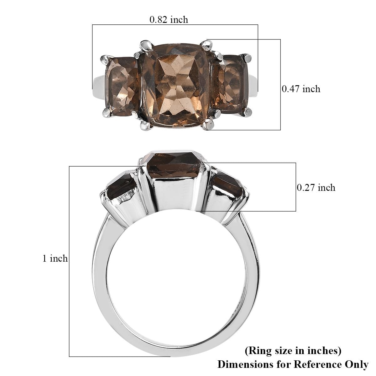 Brazilian Smoky Quartz 4.90 ctw 3 Stone Ring in Stainless Steel (Size 11.0) image number 5