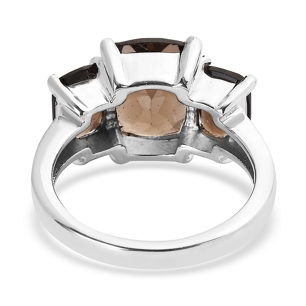 Brazilian Smoky Quartz 4.90 ctw 3 Stone Ring in Stainless Steel (Size 8.0) image number 4