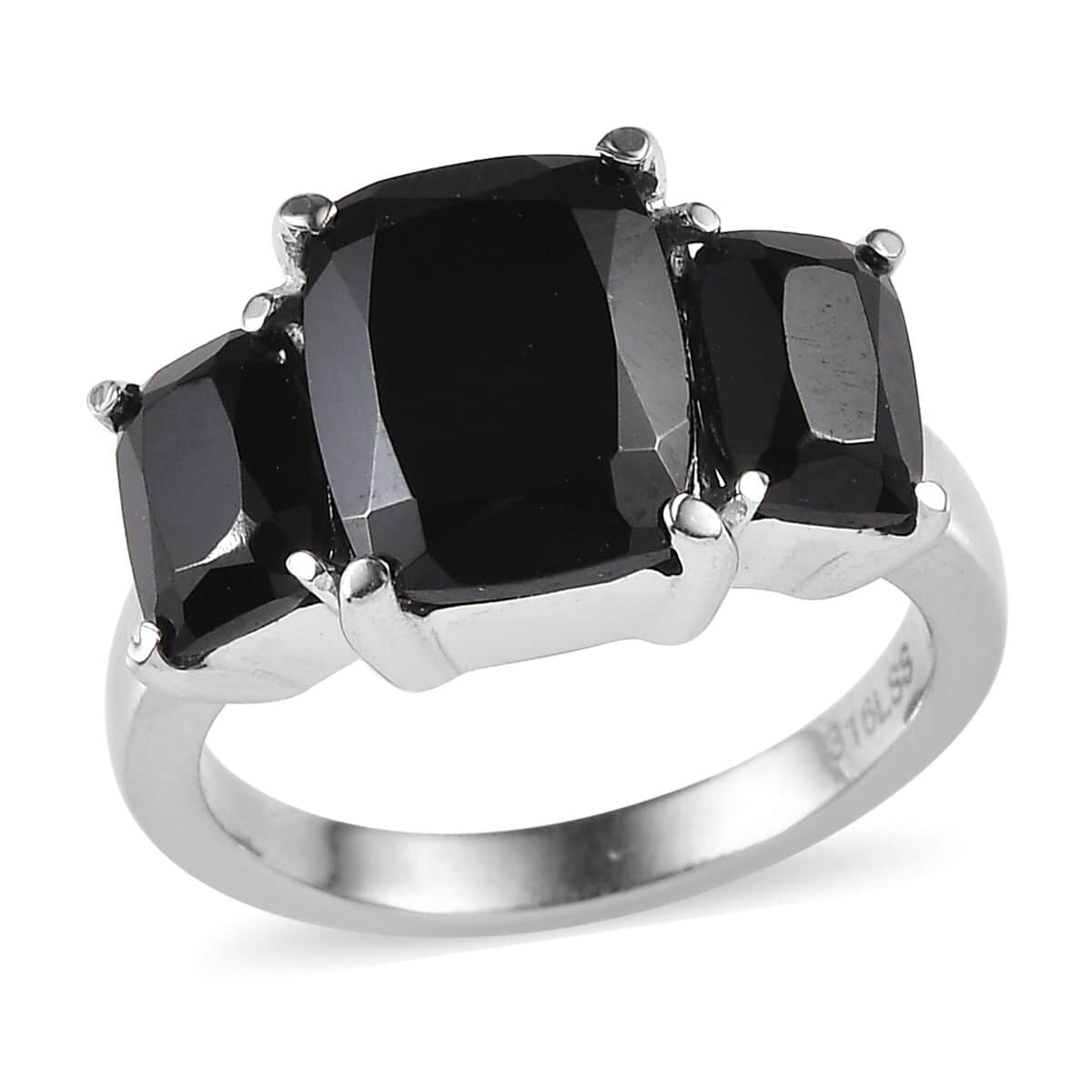 Thai Black Spinel 6.75 ctw 3 Stone Ring in Stainless Steel (Size 10.0) image number 0