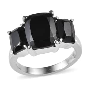 Thai Black Spinel 6.75 ctw 3 Stone Ring in Stainless Steel (Size 10.0)