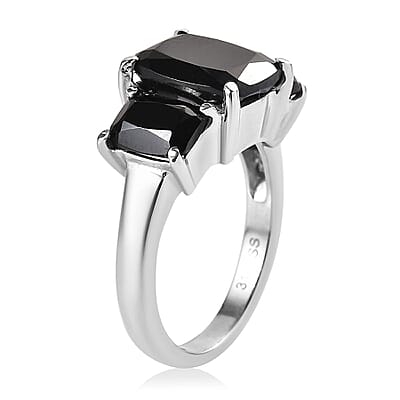 Thai Black Spinel 6.75 ctw 3 Stone Ring in Stainless Steel (Size 10.0)