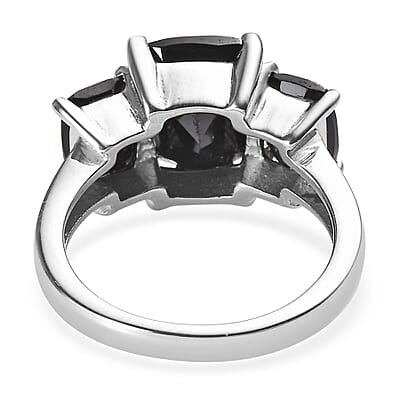 Thai Black Spinel 6.75 ctw 3 Stone Ring in Stainless Steel (Size 10.0)