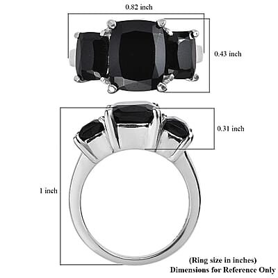 Thai Black Spinel 6.75 ctw 3 Stone Ring in Stainless Steel (Size 10.0)