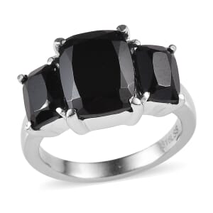 Thai Black Spinel 6.75 ctw 3 Stone Ring in Stainless Steel (Size 7.0)
