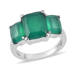 Green Onyx 4.65 ctw 3 Stone Ring in Stainless Steel (Size 10.0)