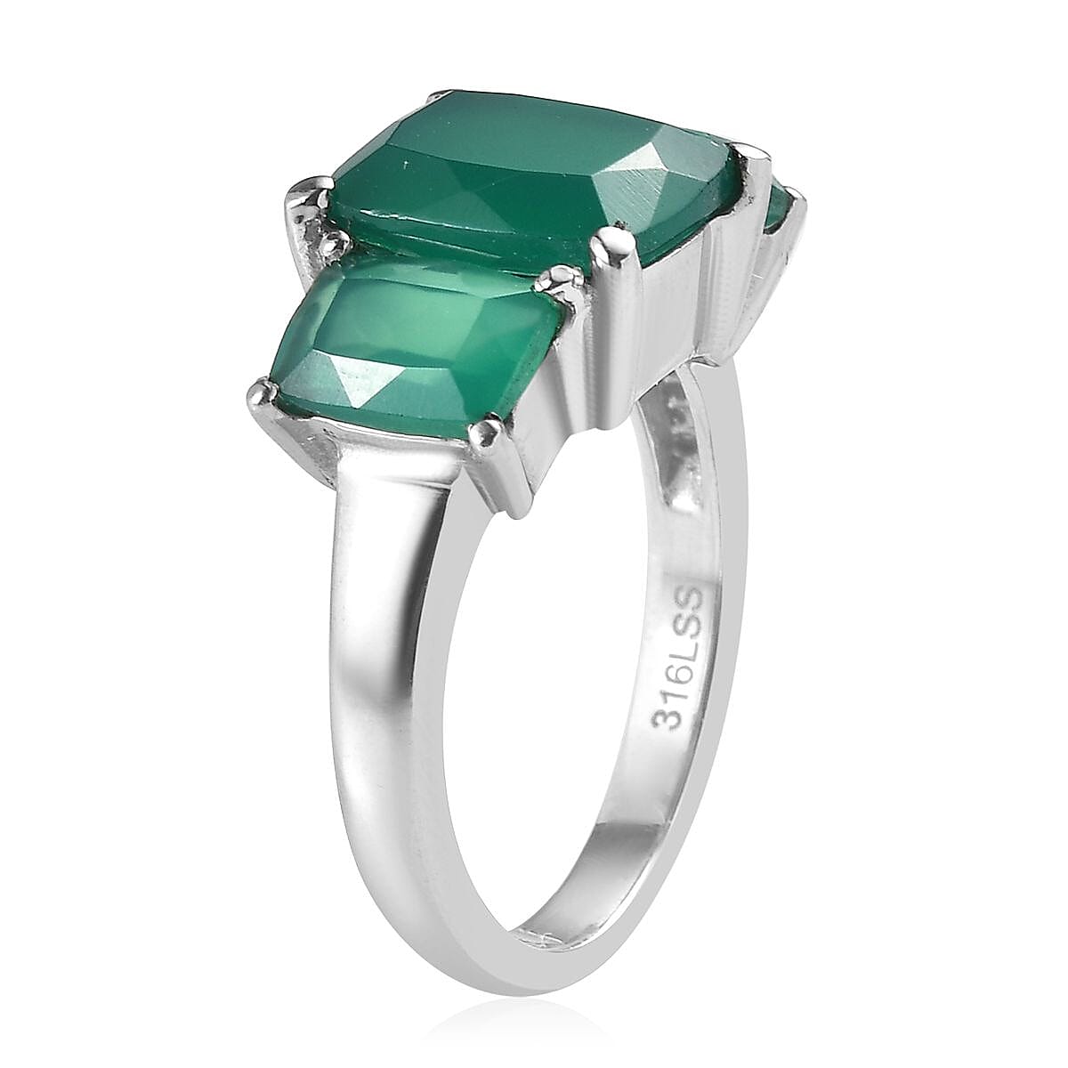 Green Onyx 4.65 ctw 3 Stone Ring in Stainless Steel (Size 10.0) image number 3