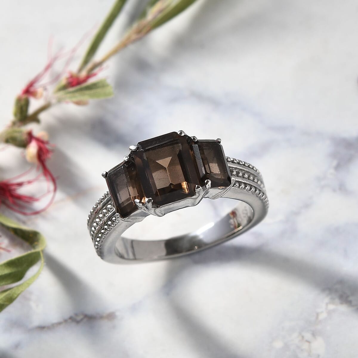 Brazilian Smoky Quartz 2.70 ctw Fancy Ring in Stainless Steel (Size 10.0) image number 1