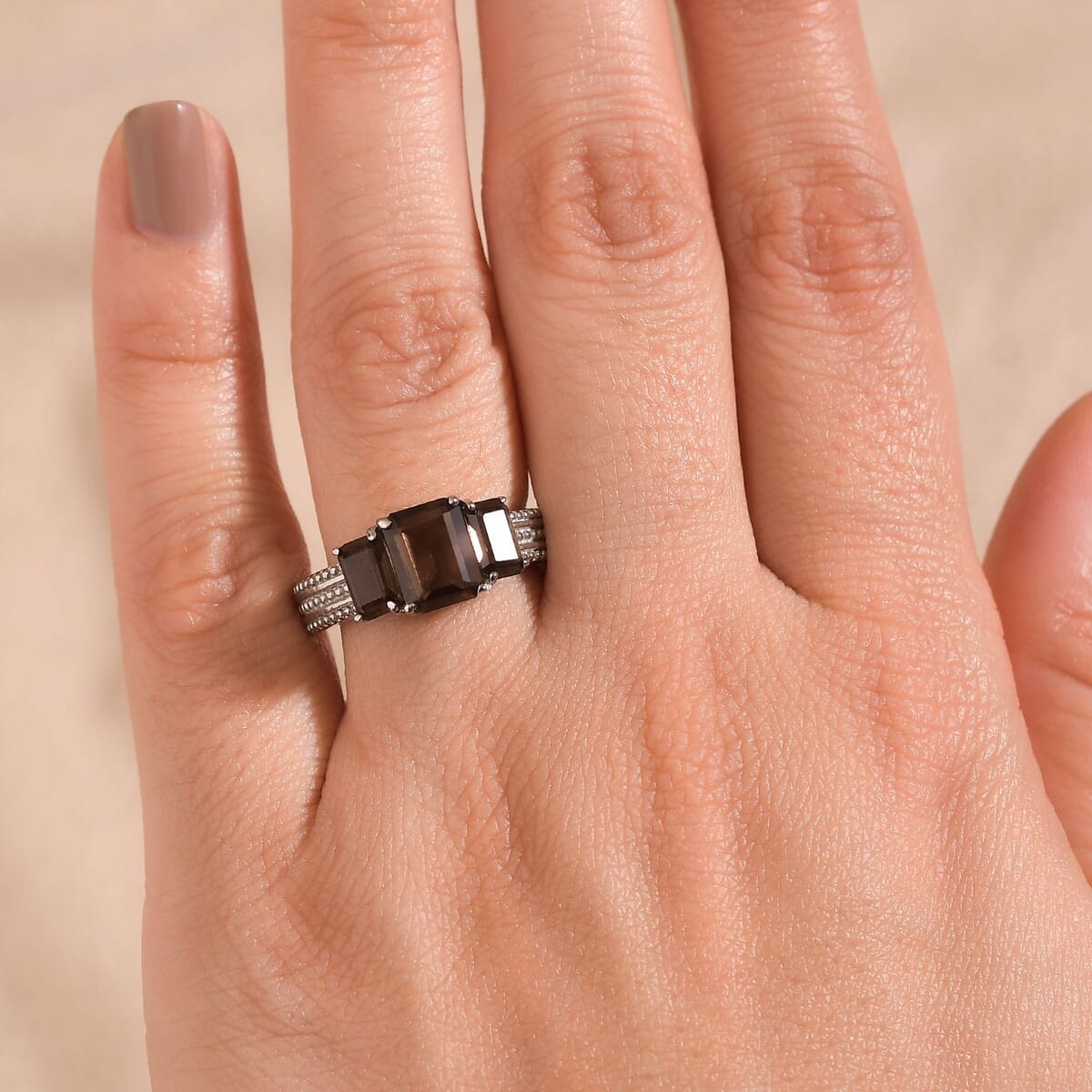 Brazilian Smoky Quartz 2.70 ctw Fancy Ring in Stainless Steel (Size 10.0) image number 2