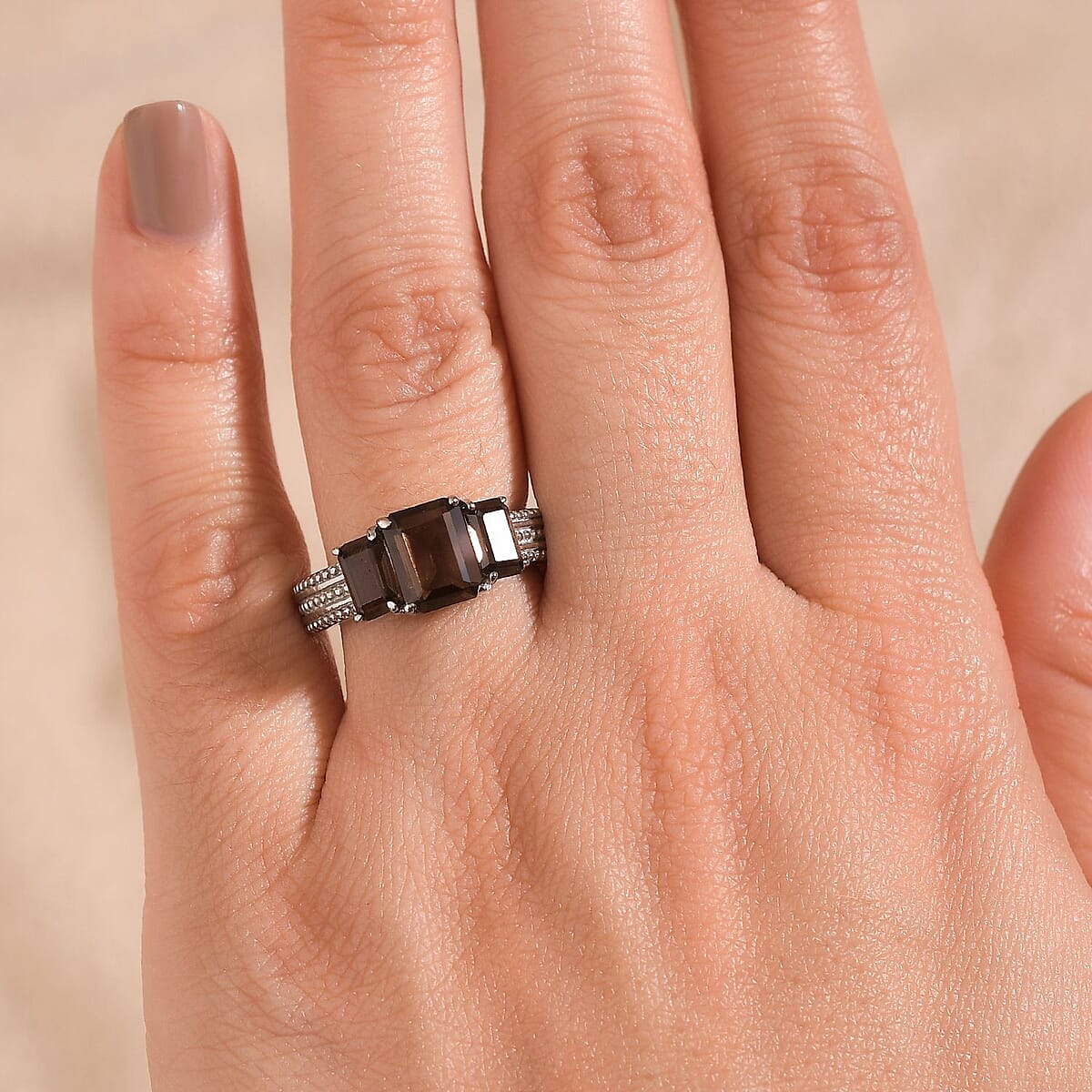 Brazilian Smoky Quartz 2.70 ctw Fancy Ring in Stainless Steel (Size 7.0) image number 2