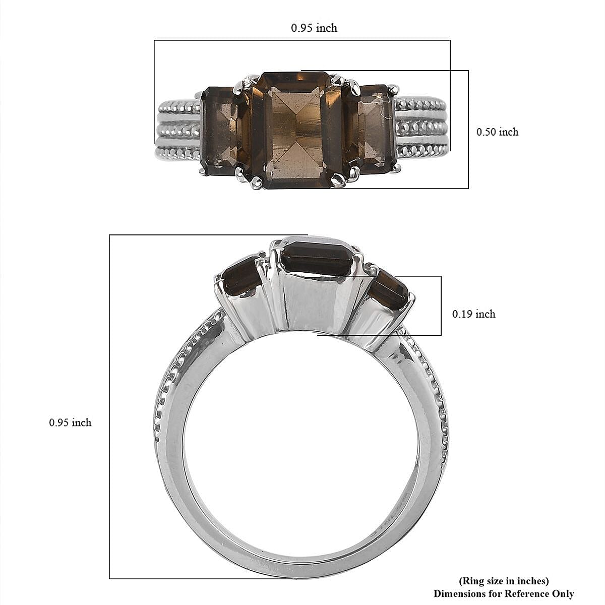 Brazilian Smoky Quartz 2.70 ctw Fancy Ring in Stainless Steel (Size 7.0) image number 5