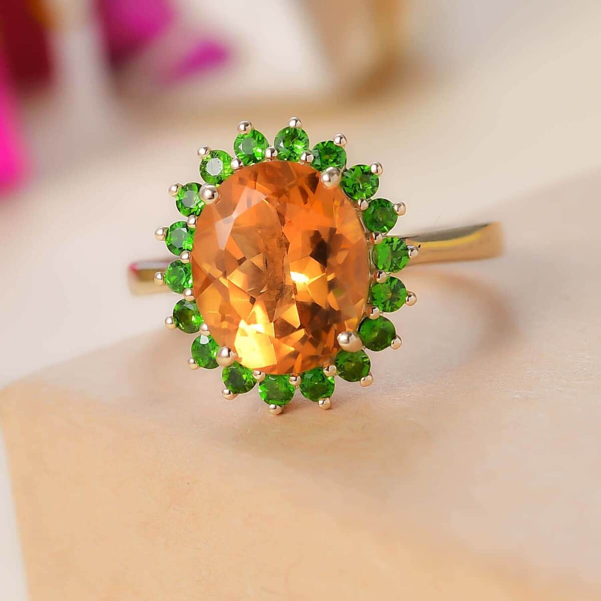 Luxoro Premium Santa Ana Madeira Citrine and Chrome Diopside 5.35 ctw Sunlit Grove Ring in 10K Yellow Gold (Size 10.0) image number 1