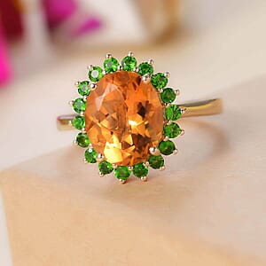 Luxoro Premium Santa Ana Madeira Citrine and Chrome Diopside 5.35 ctw Sunlit Grove Ring in 10K Yellow Gold (Size 10.0)