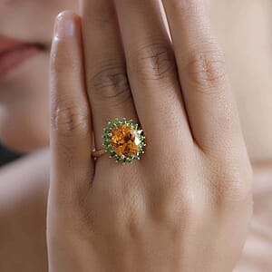 Luxoro Premium Santa Ana Madeira Citrine and Chrome Diopside 5.35 ctw Sunlit Grove Ring in 10K Yellow Gold (Size 5.0)