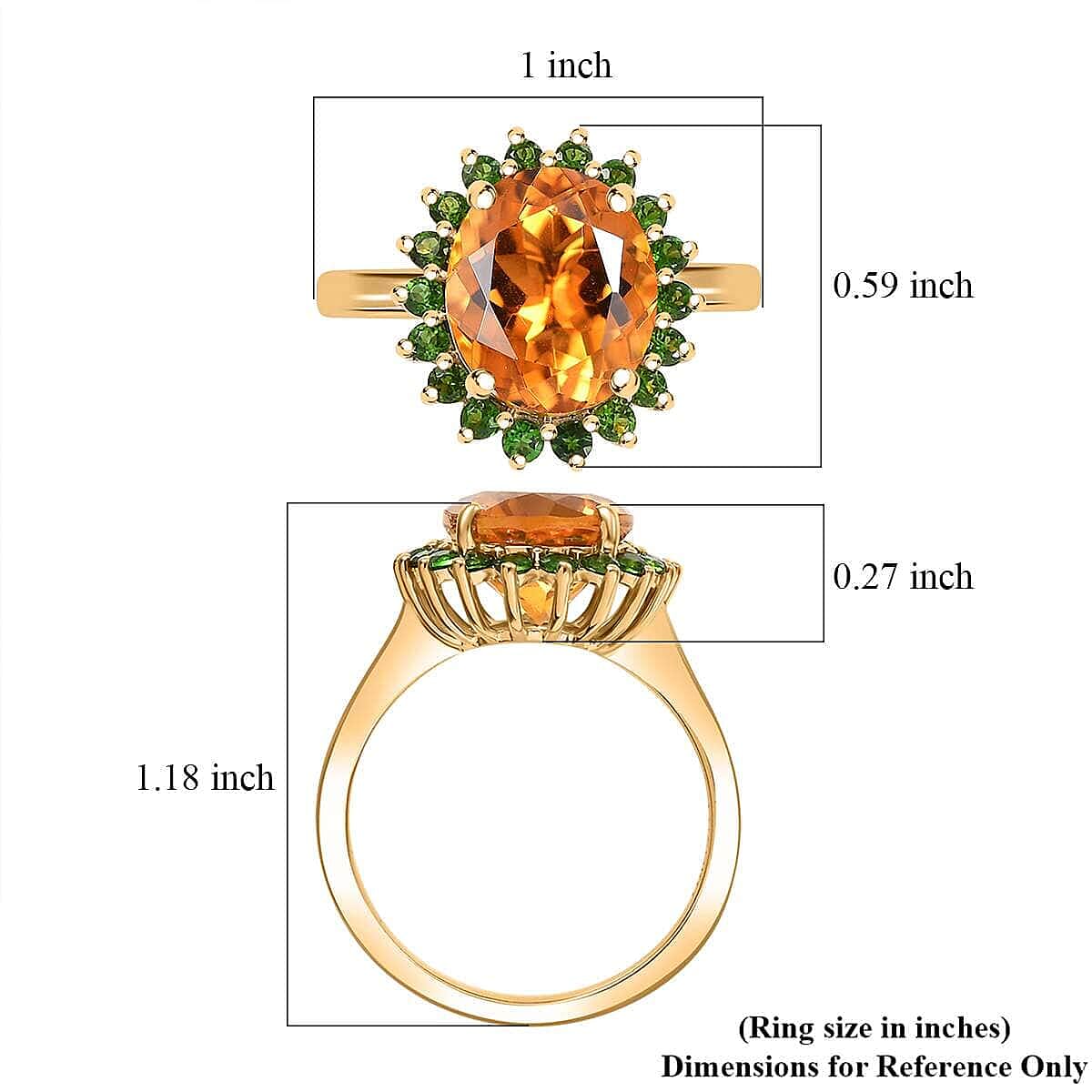 Luxoro Premium Santa Ana Madeira Citrine and Chrome Diopside 5.35 ctw Sunlit Grove Ring in 10K Yellow Gold (Size 5.0) image number 5
