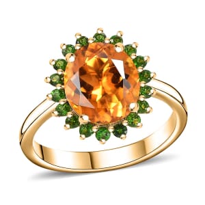 Luxoro Premium Santa Ana Madeira Citrine and Chrome Diopside 5.35 ctw Sunlit Grove Ring in 10K Yellow Gold (Size 6.0)