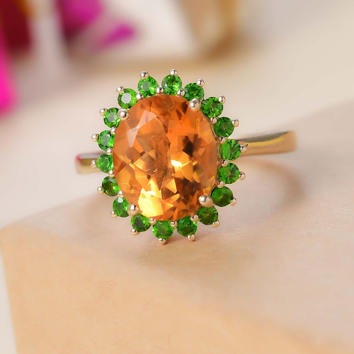 Luxoro Premium Santa Ana Madeira Citrine and Chrome Diopside 5.35 ctw Sunlit Grove Ring in 10K Yellow Gold (Size 6.0) image number 1
