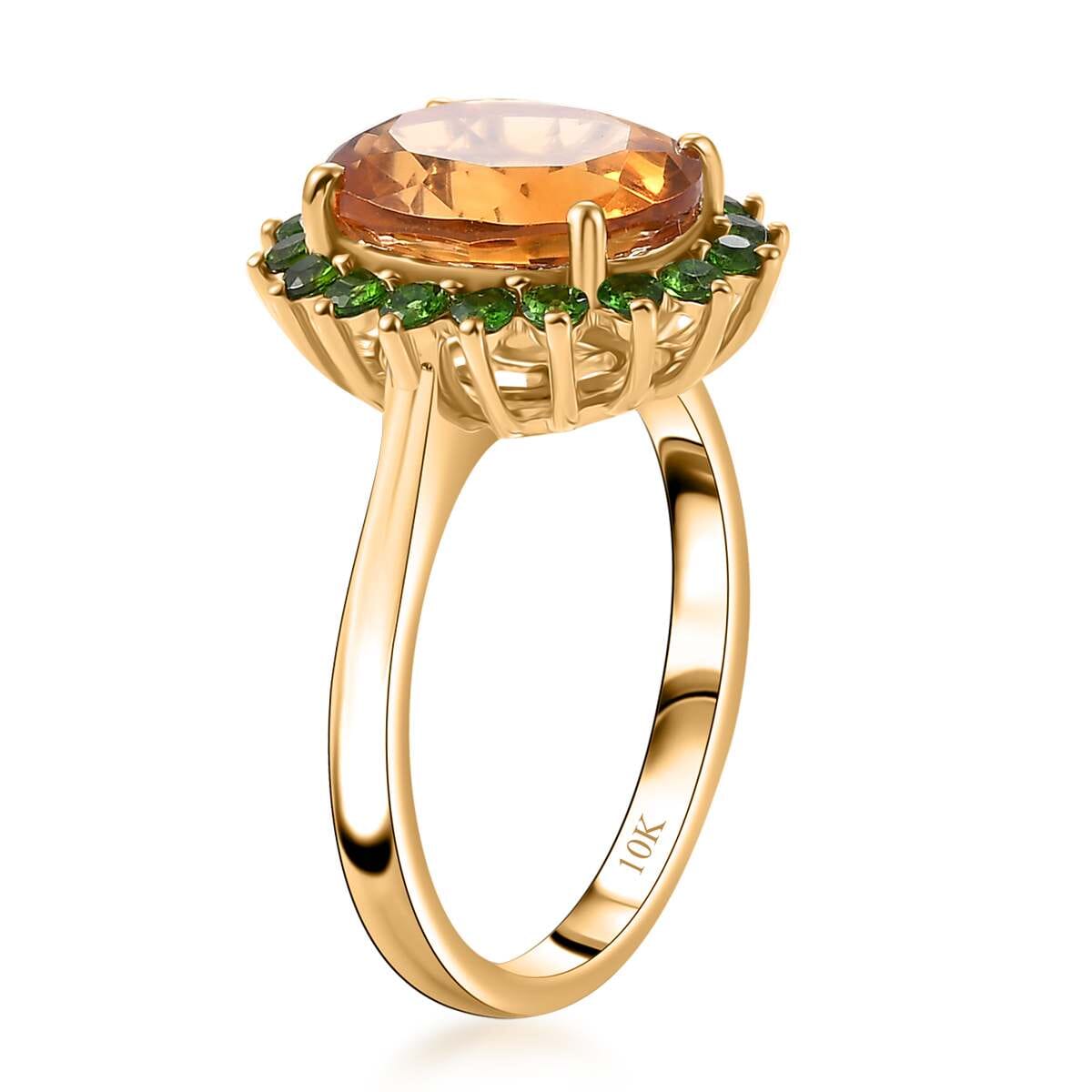 Luxoro Premium Santa Ana Madeira Citrine and Chrome Diopside 5.35 ctw Sunlit Grove Ring in 10K Yellow Gold (Size 6.0) image number 3