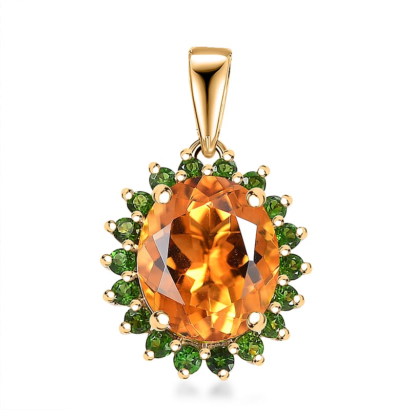 Luxoro Premium Santa Ana Madeira Citrine and Chrome Diopside 5.35 ctw Sunlit Grove Pendant without Chain in 10K Yellow Gold