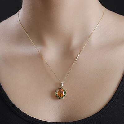 Luxoro Premium Santa Ana Madeira Citrine and Chrome Diopside 5.35 ctw Sunlit Grove Pendant without Chain in 10K Yellow Gold