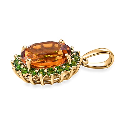 Luxoro Premium Santa Ana Madeira Citrine and Chrome Diopside 5.35 ctw Sunlit Grove Pendant without Chain in 10K Yellow Gold