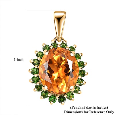 Luxoro Premium Santa Ana Madeira Citrine and Chrome Diopside 5.35 ctw Sunlit Grove Pendant without Chain in 10K Yellow Gold
