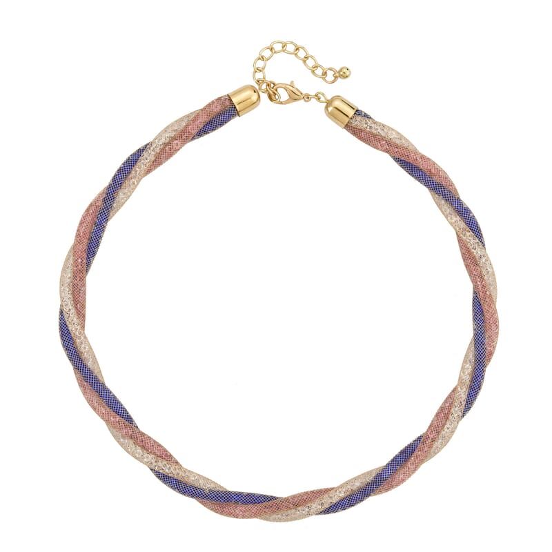 Multi Color Austrian Crystal Twisted Double Row Necklace in Goldtone 19.5-21.5 Inches