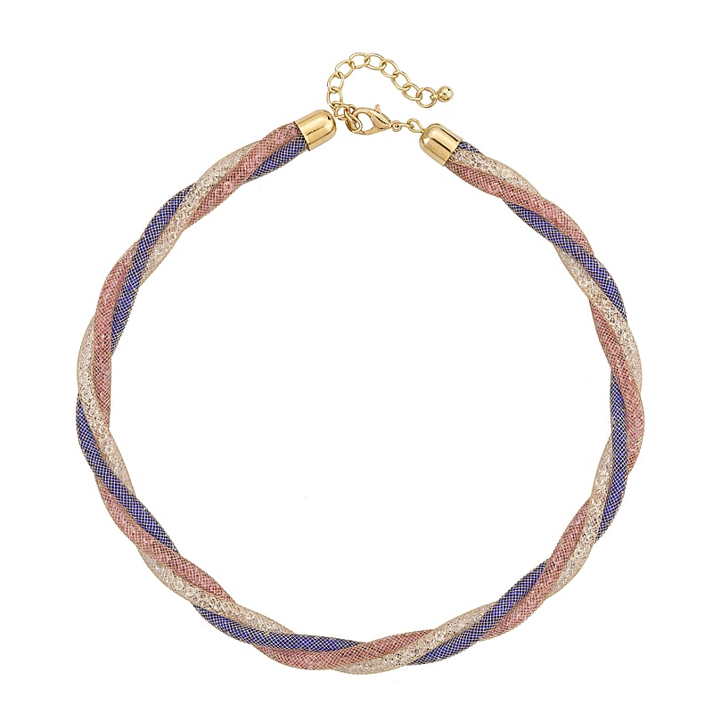 Multi Color Austrian Crystal Twisted Double Row Necklace in Goldtone 19.5-21.5 Inches