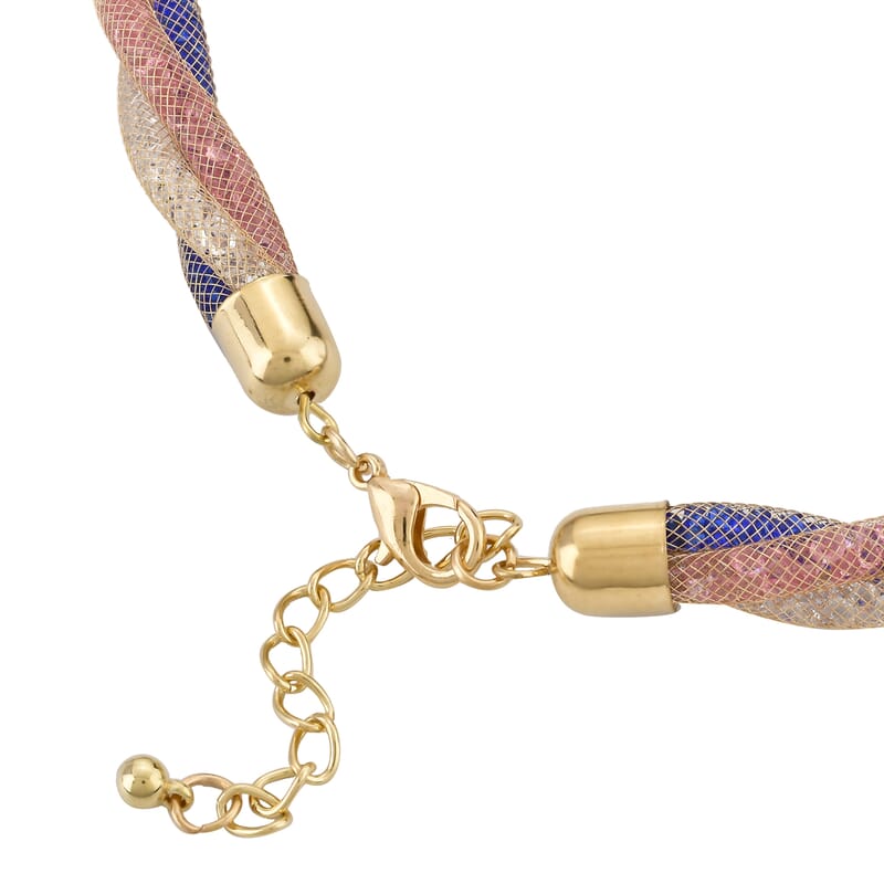 Multi Color Austrian Crystal Twisted Double Row Necklace in Goldtone 19.5-21.5 Inches