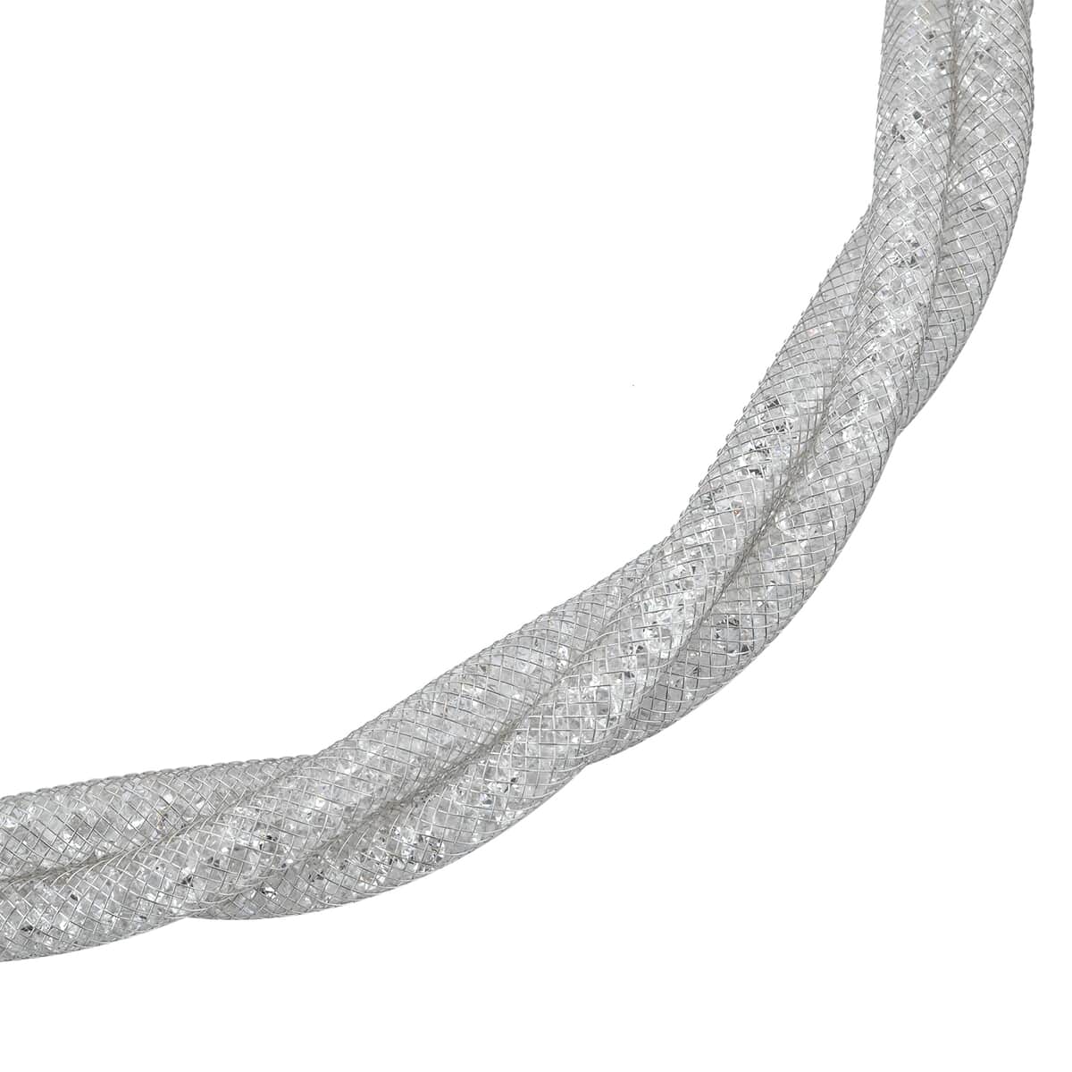 Doorbuster White Austrian Crystal Twisted Double Row Necklace in Silvertone 19.5-21.5 Inches image number 2