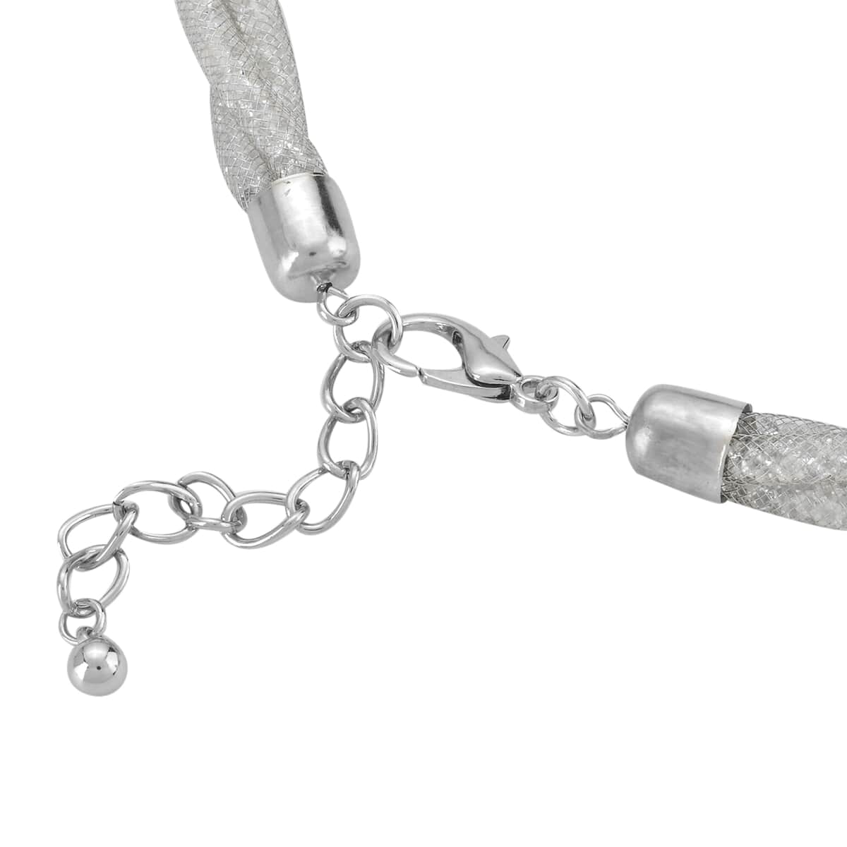 Doorbuster White Austrian Crystal Twisted Double Row Necklace in Silvertone 19.5-21.5 Inches image number 3