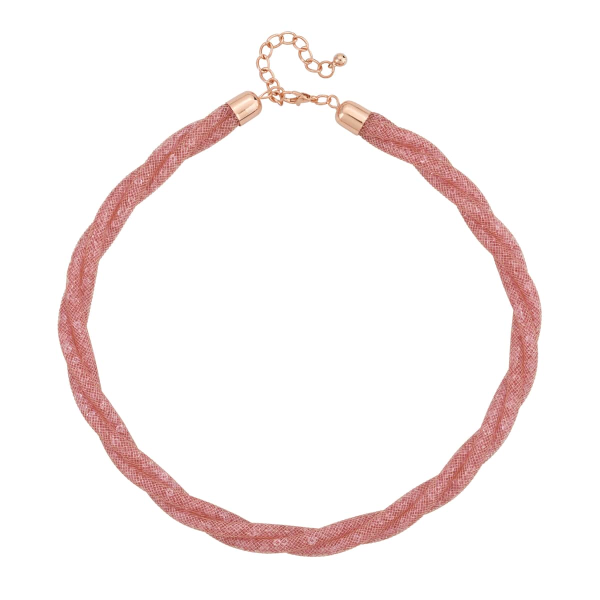 Doorbuster Pink Austrian Crystal Twisted Double Row Necklace in Rosetone 19.5-21.5 Inches image number 0